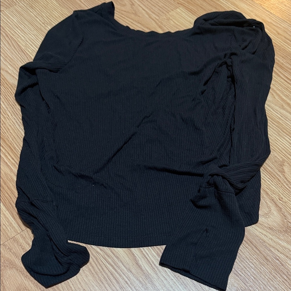 Aerie Classic Black Open Back Long Sleeve Top